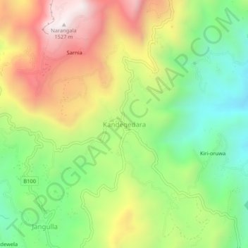Mappa topografica Kandegedara, altitudine, rilievo