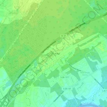 Mappa topografica Hunters Ridge, altitudine, rilievo
