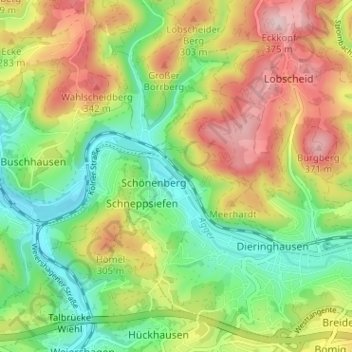 Mappa topografica Brunohl, altitudine, rilievo
