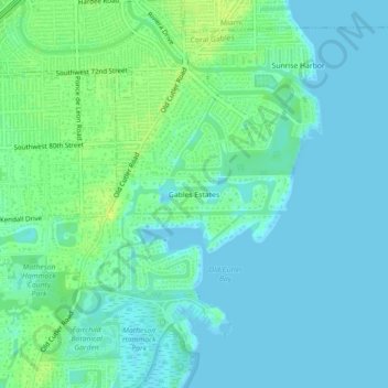 Mappa topografica Gables Estates, altitudine, rilievo