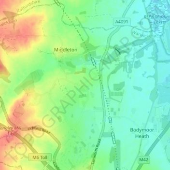 Mappa topografica Hunts Green, altitudine, rilievo