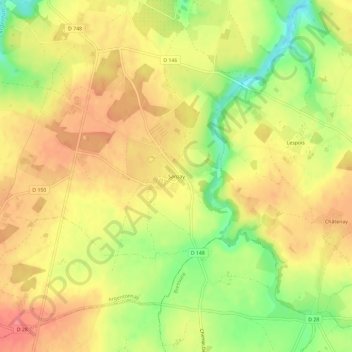 Mappa topografica Sanzay, altitudine, rilievo