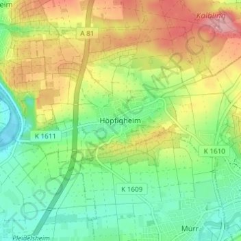Mappa topografica Höpfigheim, altitudine, rilievo