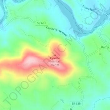 Mappa topografica Lynville Mountain, altitudine, rilievo