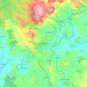 Mappa topografica Ernstbrunn, altitudine, rilievo