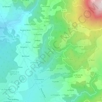 Mappa topografica Montmiot, altitudine, rilievo