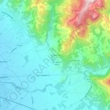 Mappa topografica San Martino, altitudine, rilievo