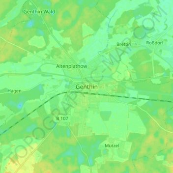 Mappa topografica Genthin, altitudine, rilievo