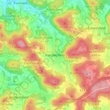 Mappa topografica Frechetsfeld, altitudine, rilievo