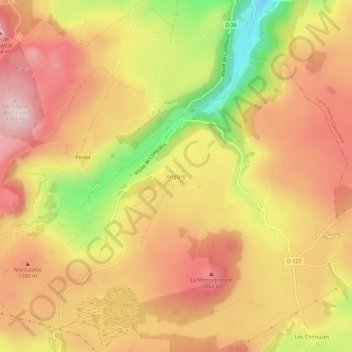 Mappa topografica Anglard, altitudine, rilievo