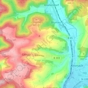 Mappa topografica Seelach, altitudine, rilievo