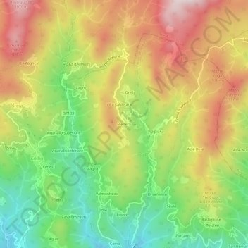 Mappa topografica Merlera, altitudine, rilievo