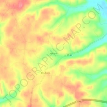 Mappa topografica Hillcrest, altitudine, rilievo