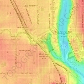 Mappa topografica Minnehaha Falls, altitudine, rilievo