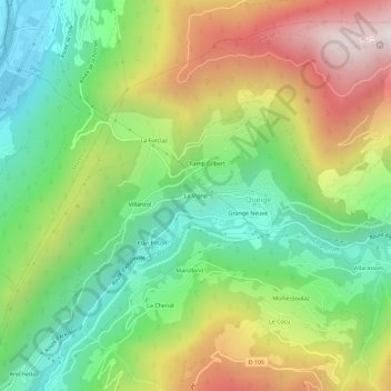Mappa topografica La Vigne, altitudine, rilievo