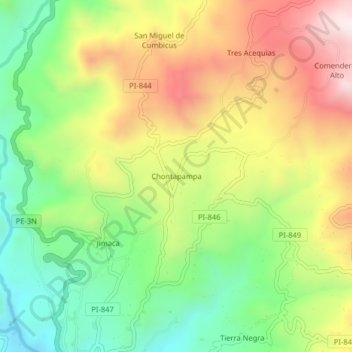 Mappa topografica Chontapampa, altitudine, rilievo