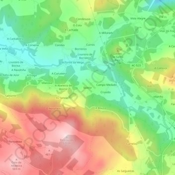 Mappa topografica Boimir, altitudine, rilievo