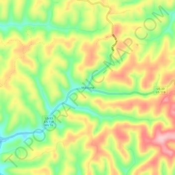Mappa topografica Millstone, altitudine, rilievo
