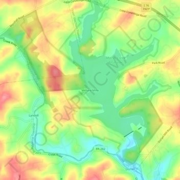Mappa topografica Milford Mills, altitudine, rilievo
