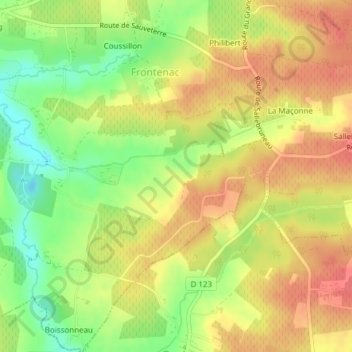 Mappa topografica Guiton, altitudine, rilievo