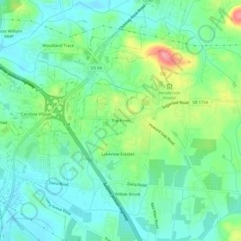 Mappa topografica The Pines, altitudine, rilievo