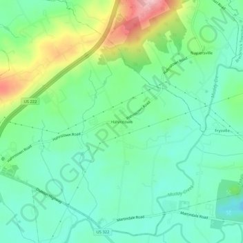 Mappa topografica Hahnstown, altitudine, rilievo