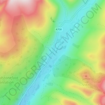 Mappa topografica Roundstonefoot, altitudine, rilievo