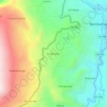 Mappa topografica Frutillo Bajo, altitudine, rilievo