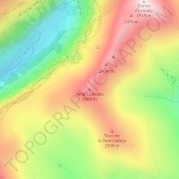 Mappa topografica Peña Custodia, altitudine, rilievo