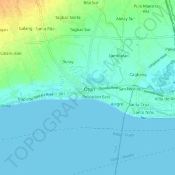 Mappa topografica Oton, altitudine, rilievo