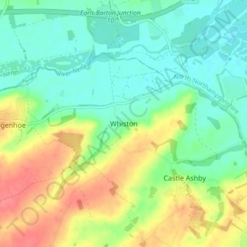 Mappa topografica Whiston, altitudine, rilievo