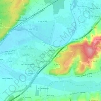 Mappa topografica La Robertie, altitudine, rilievo