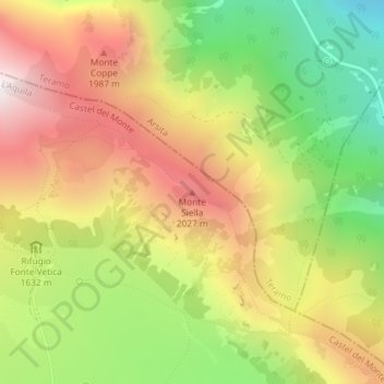 Mappa topografica Monte Siella, altitudine, rilievo