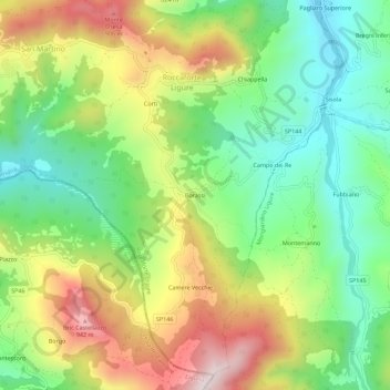 Mappa topografica Borassi, altitudine, rilievo
