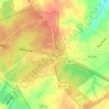 Mappa topografica Chancellorsville, altitudine, rilievo