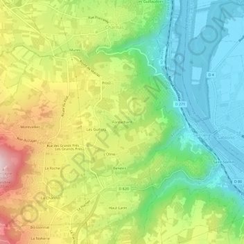 Mappa topografica Fontachard, altitudine, rilievo