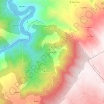 Mappa topografica Tronceda, altitudine, rilievo