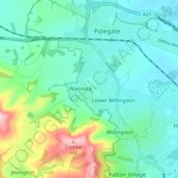 Mappa topografica Wannock, altitudine, rilievo