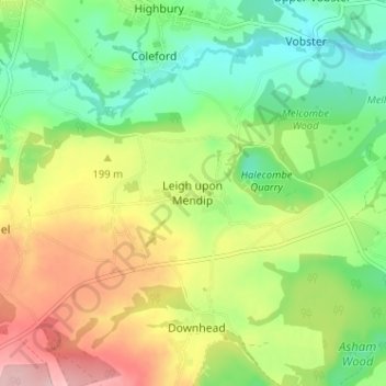 Mappa topografica Leigh upon Mendip, altitudine, rilievo