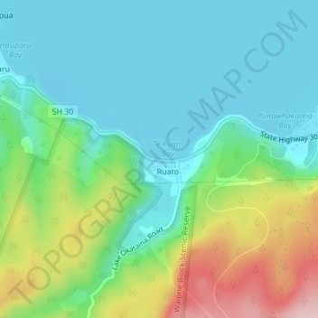 Mappa topografica Lake Rotoiti, altitudine, rilievo
