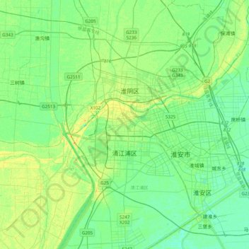 Mappa topografica 淮安市, altitudine, rilievo