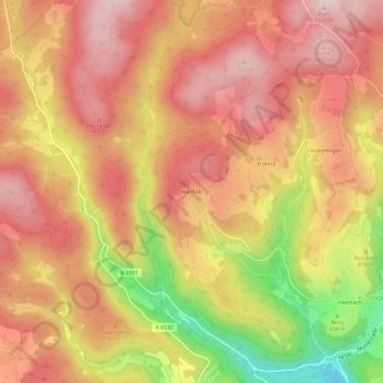 Mappa topografica Hierholz, altitudine, rilievo