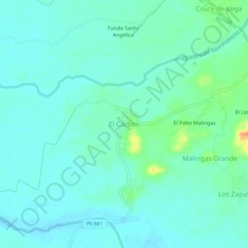 Mappa topografica El Carbon, altitudine, rilievo
