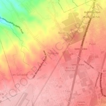 Mappa topografica Tanguay, altitudine, rilievo