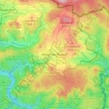 Mappa topografica Hinterhermsdorf, altitudine, rilievo