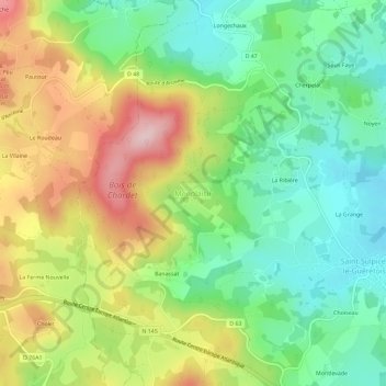 Mappa topografica Monplaisir, altitudine, rilievo