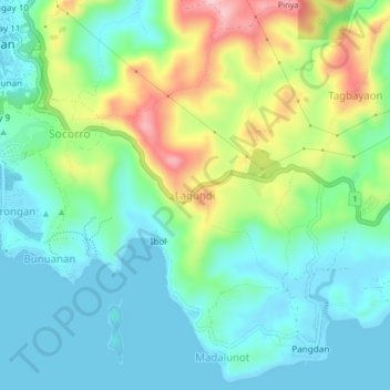 Mappa topografica Lagundi, altitudine, rilievo