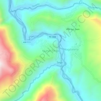 Mappa topografica Nuevo Tingo, altitudine, rilievo
