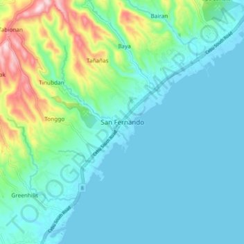 Mappa topografica San Fernando, altitudine, rilievo