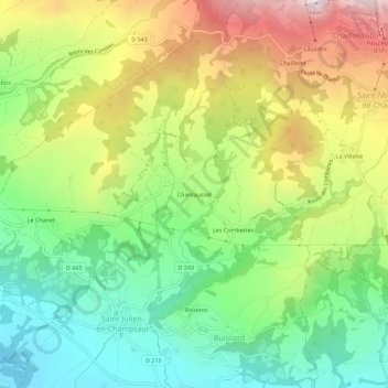 Mappa topografica Chantaussel, altitudine, rilievo